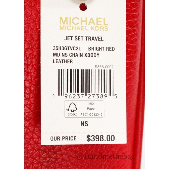 NEW Michael Kors Jet Set Travel Med North South Chain Crossbody Bag Bright Red - Picture 7 of 7